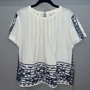 SEA NEW YORK GEOMETRIC EMBROIDERED CUT OUT PINTUCK TOP BLOUSE - EUC - Women's 8